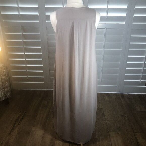 H by Halston Tan Chiffon Sleeveless A-Line Shirt Maxi Dress 18 Lined Henley Plus - Picture 4 of 12